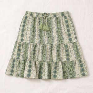 J. Jill Green Tiered Boho Mini Skirt Small Tassel Drawstring Boho Cottagecore